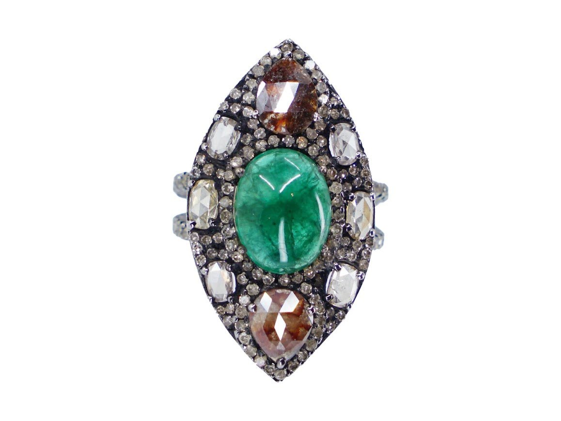 18k and SS Emerald and Diamond Ring