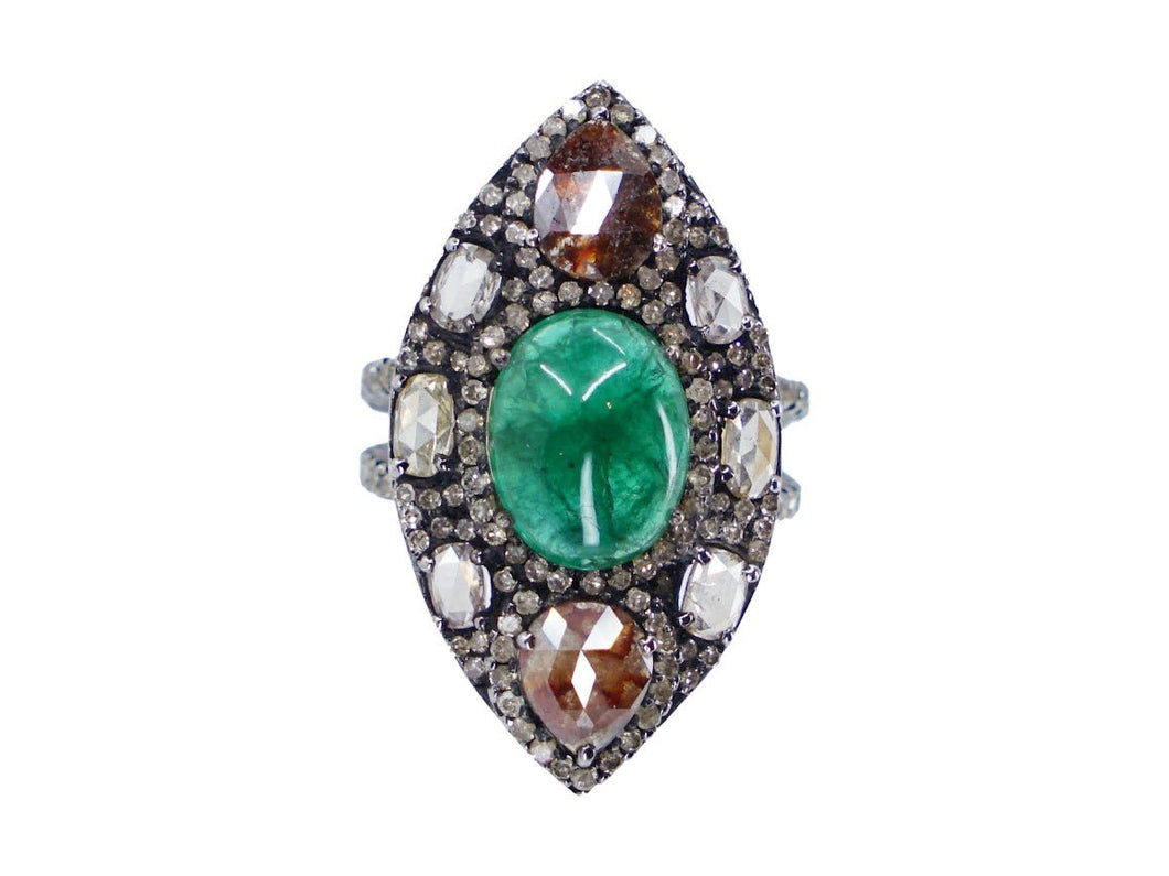 18k and SS Emerald and Diamond Ring