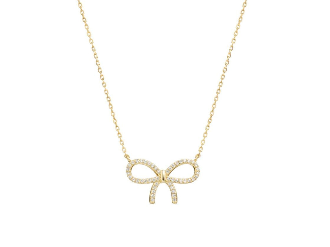 Gold Pave CZ Bow Necklace