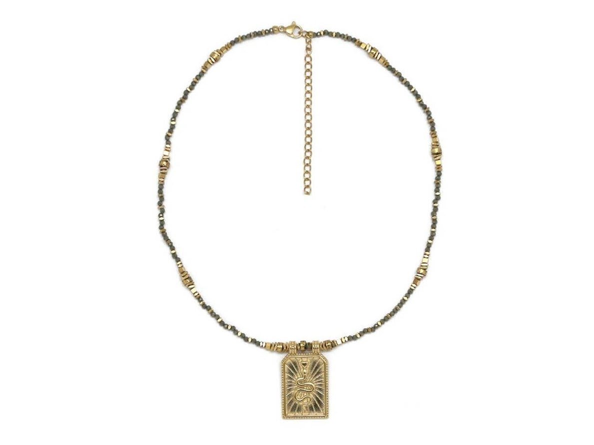 Pyrite Necklace with Snake Charm