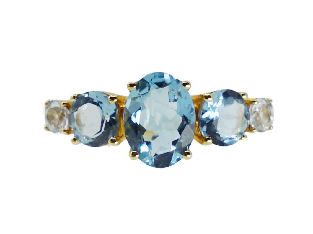 18k Blue Aquamarine and White Sapphire Ring