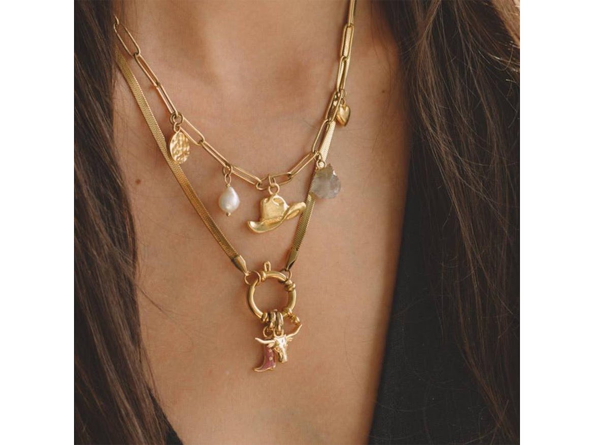 Herringbone Charm Clip Chain Necklace.