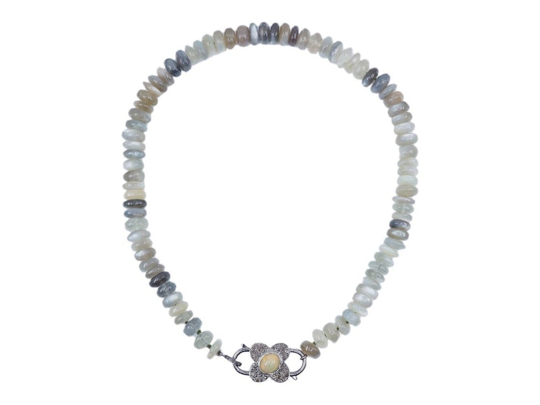 Moonstone Necklace with Diamonds and Opals