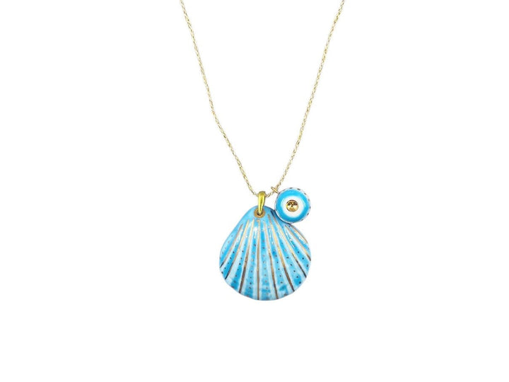 Handpainted Italian Porcelain Aqua Shell Charm Necklace