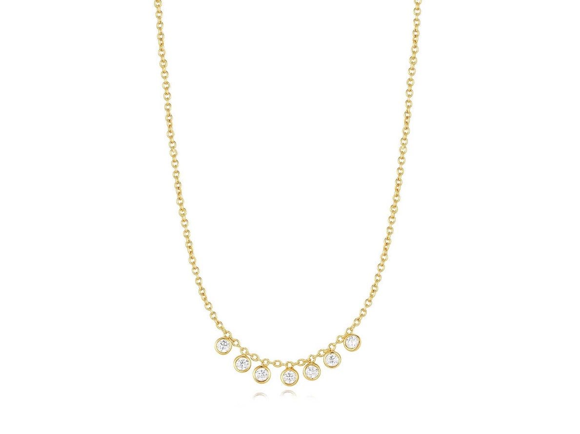Gold Necklace with Seven CZ Drops