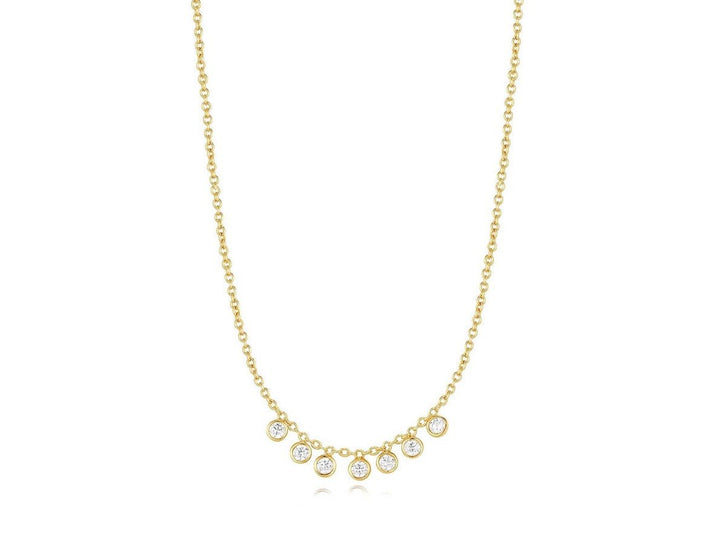 Gold Necklace with Seven CZ Drops