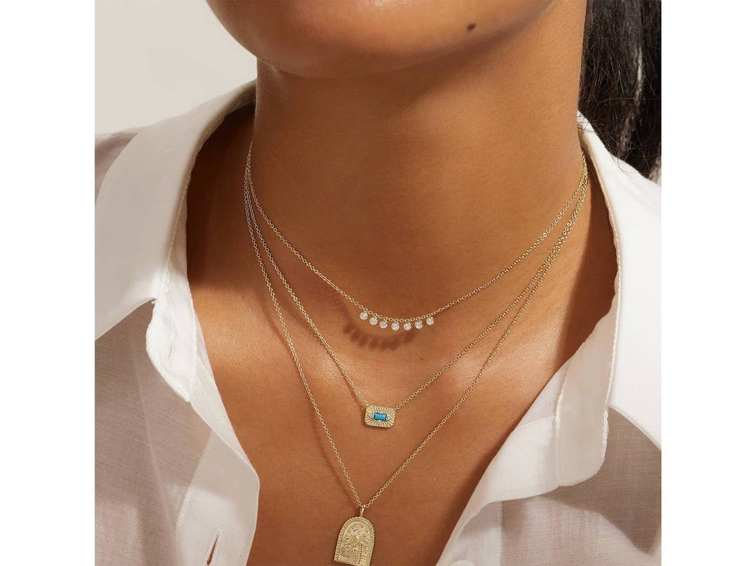Gold Necklace with Seven CZ Drops