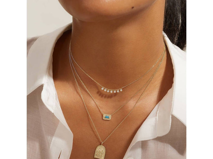 Gold Necklace with Seven CZ Drops