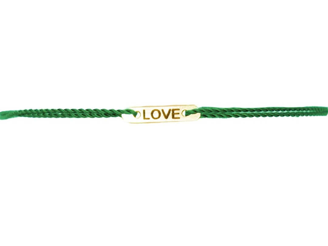 14k and Emerald Cord Bracelet with Engraved LOVE