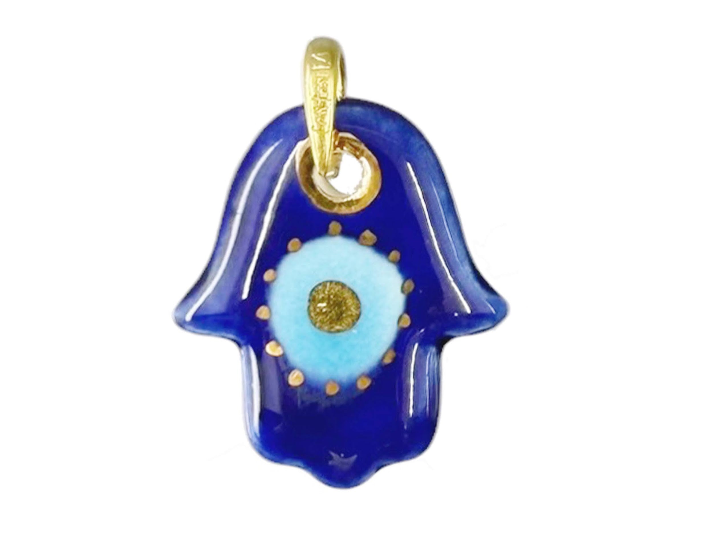 Handpainted Italian Porcelain Navy and Blue Large Hamsa Charm
