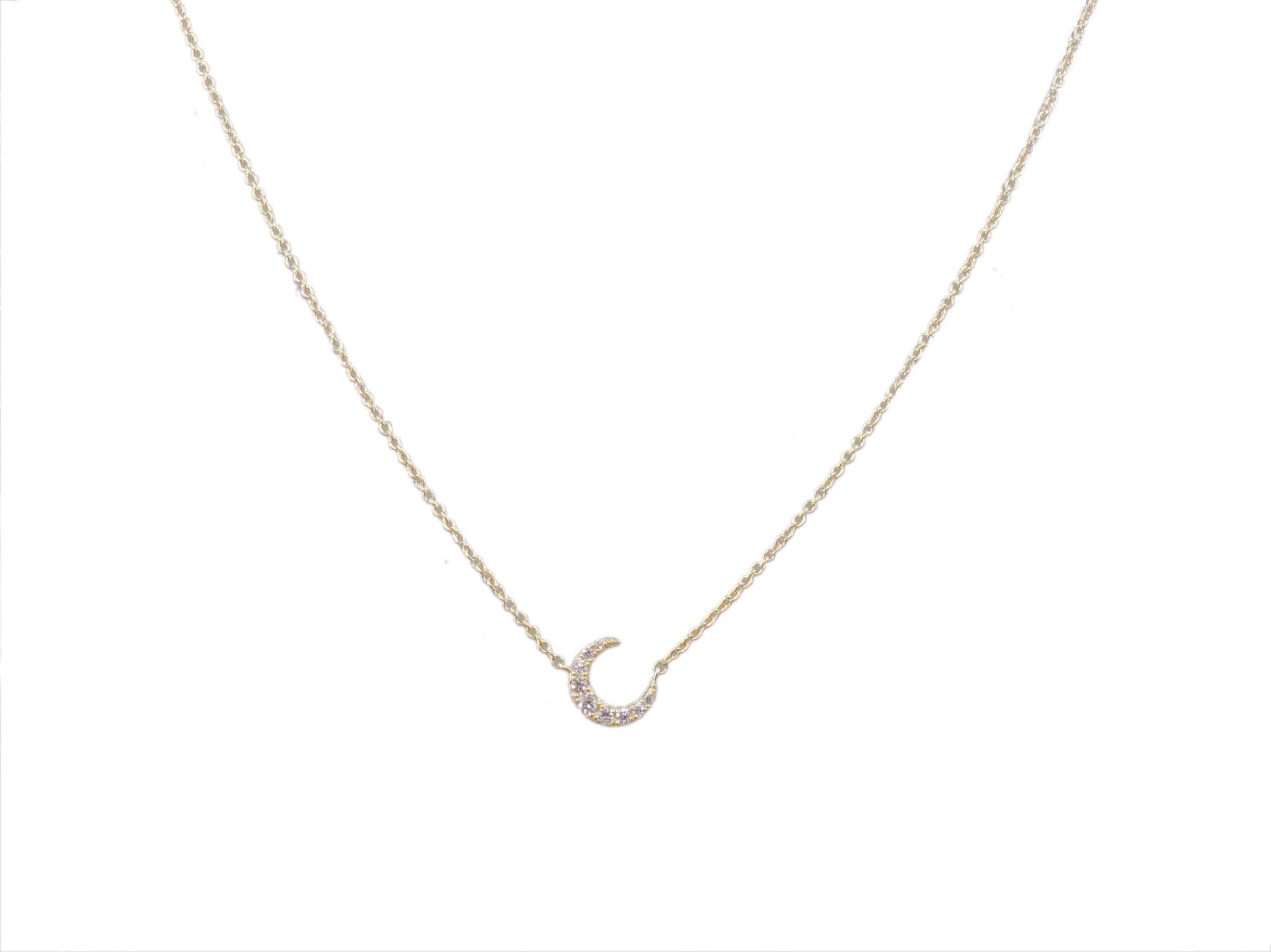 14k Mini Crescent Necklace with Diamonds