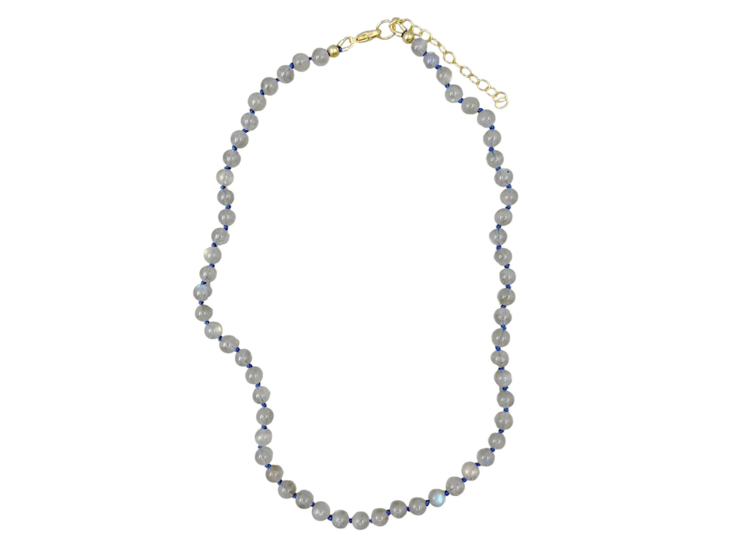 Labradorite Strand Necklace on Dark Blue Silk