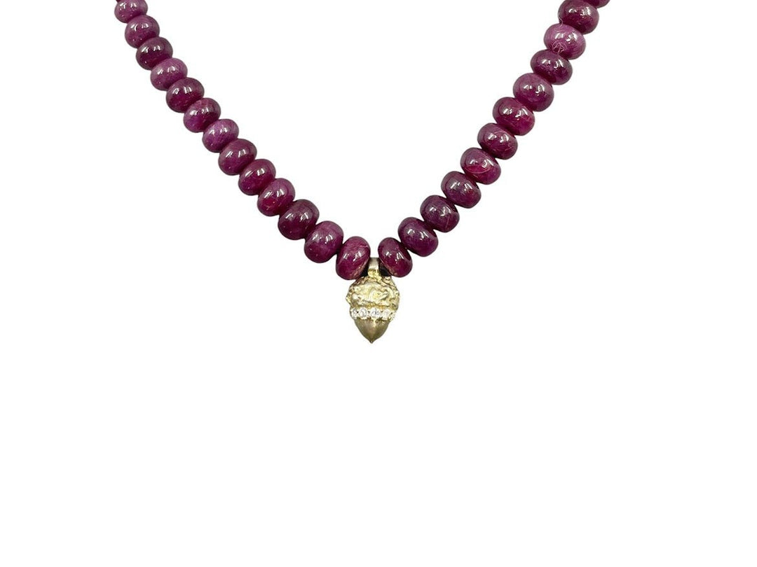 Garnet Strand Necklace with Acorn Charm