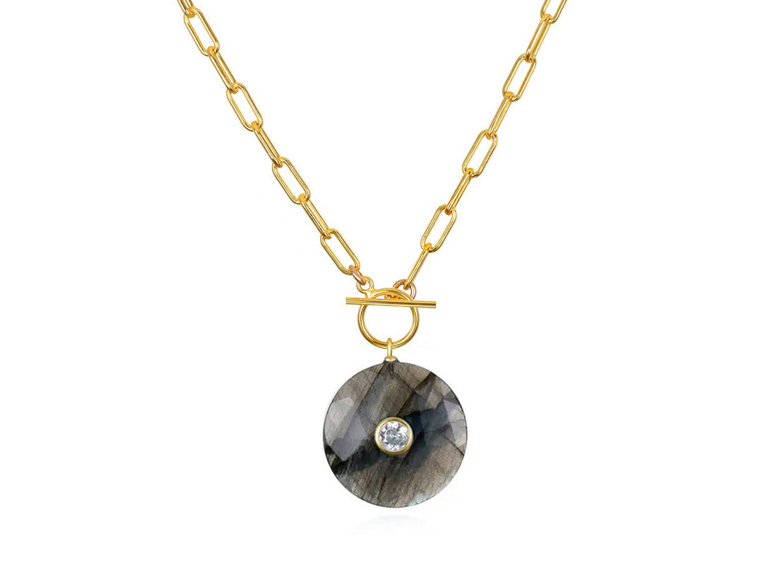 Gold Toggle Necklace with Labradorite Charm