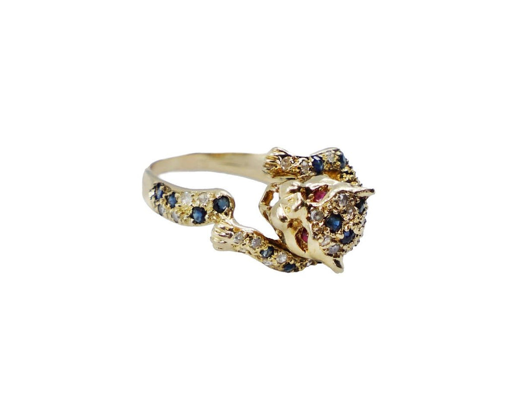 14k Gold 1950s Pave Diamond Panther Ring