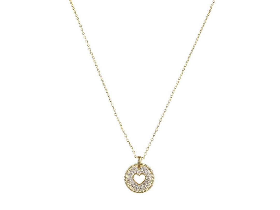 Gold Cut-Out Heart Disc Necklace