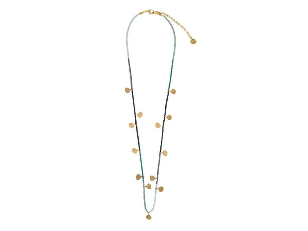 Shorter Ombre Blue Beaded Necklace with Gold Discs