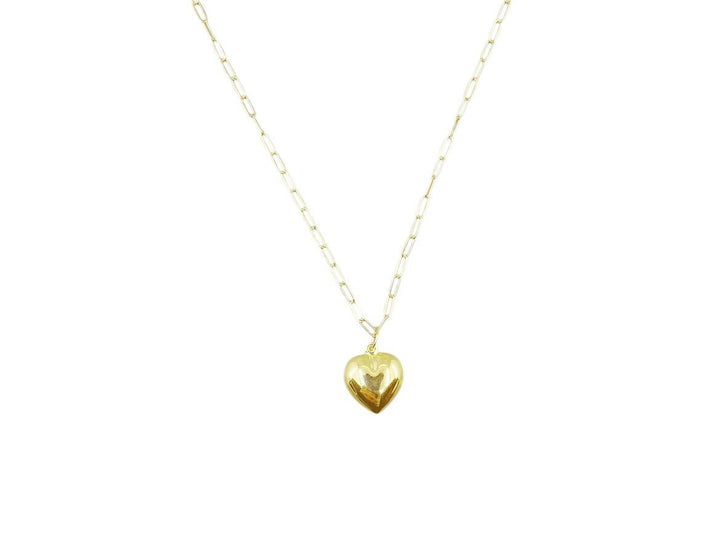 Gold Puffed Heart Charm Necklace