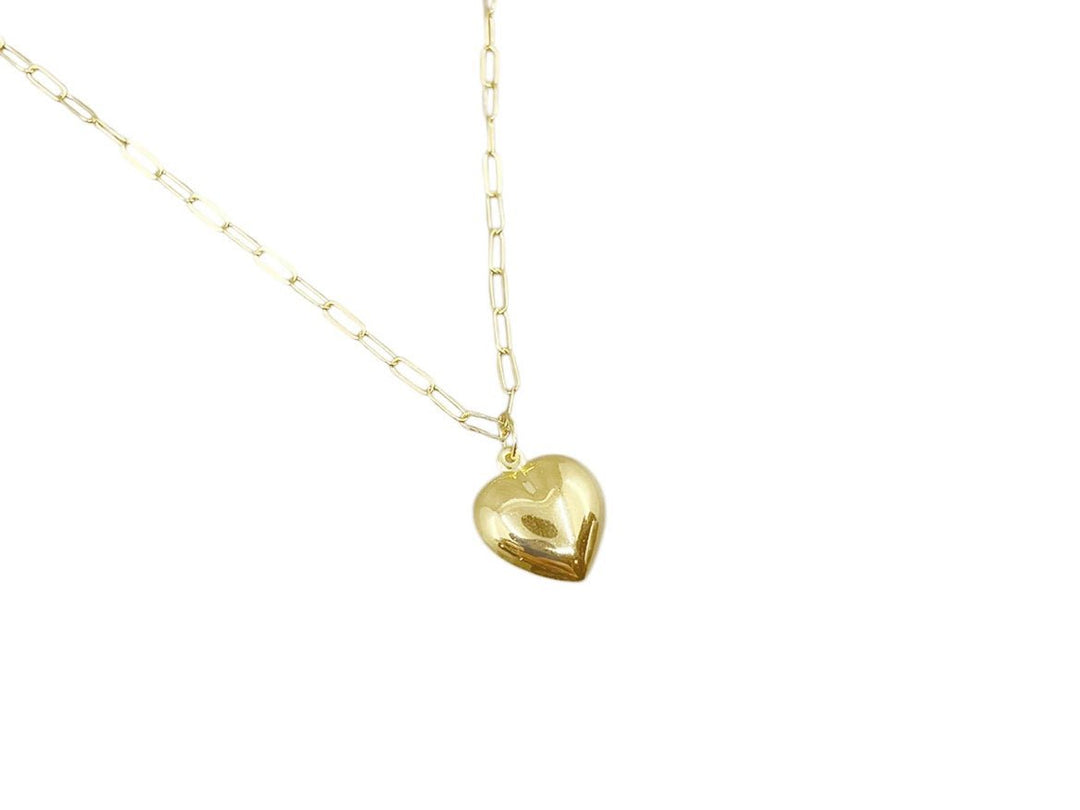 Gold Puffed Heart Charm Necklace