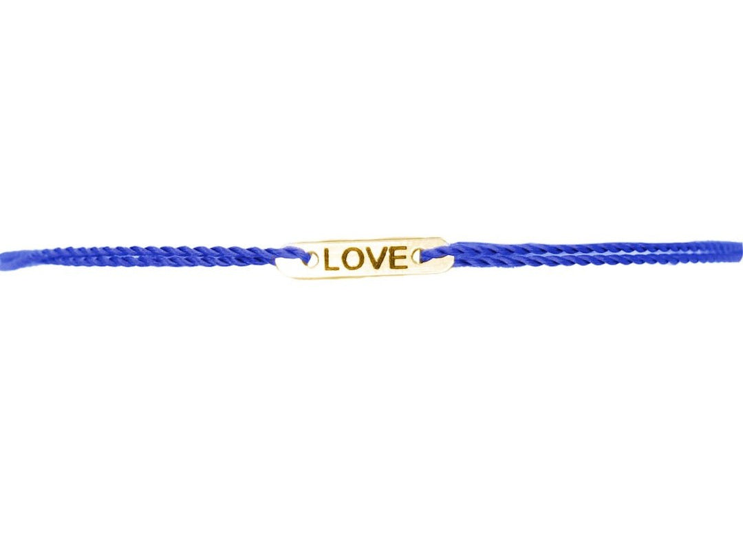 14k and Navy Cord Bracelet with Engraved LOVE