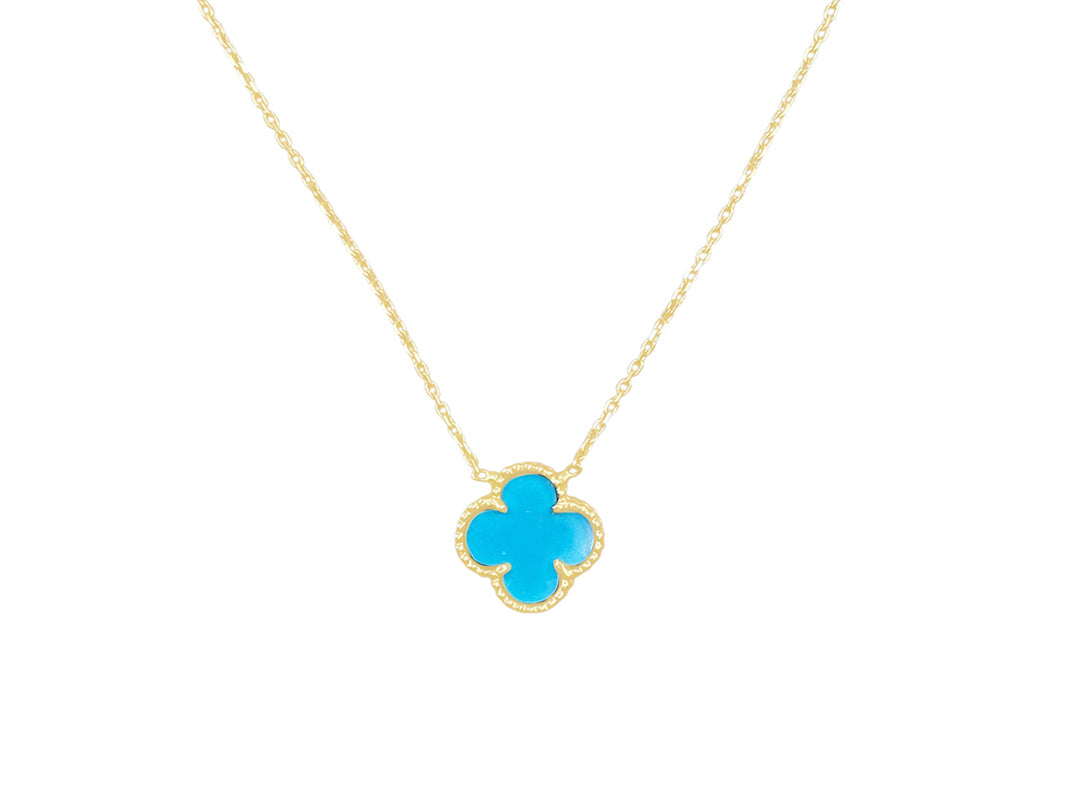 14k Turquoise Clover Charm Necklace