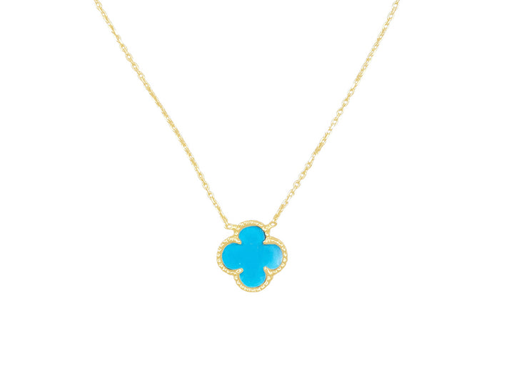 14k Turquoise Clover Charm Necklace