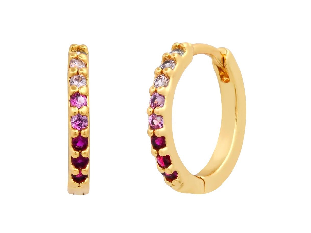 Gold Huggies with Pave Red CZs