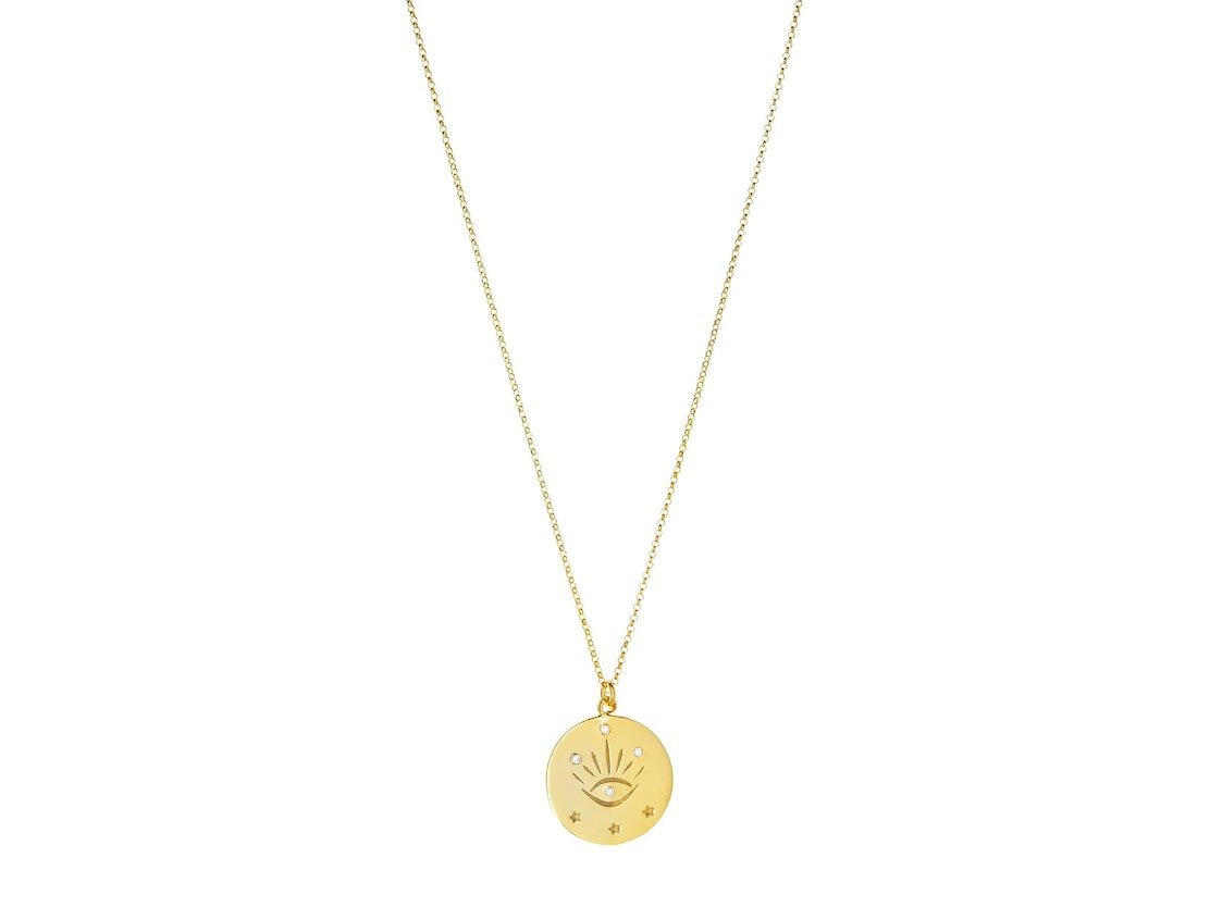 Gold Evil Eye Medallion Necklace.