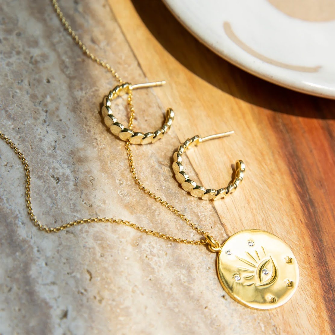 Gold Evil Eye Medallion Necklace.