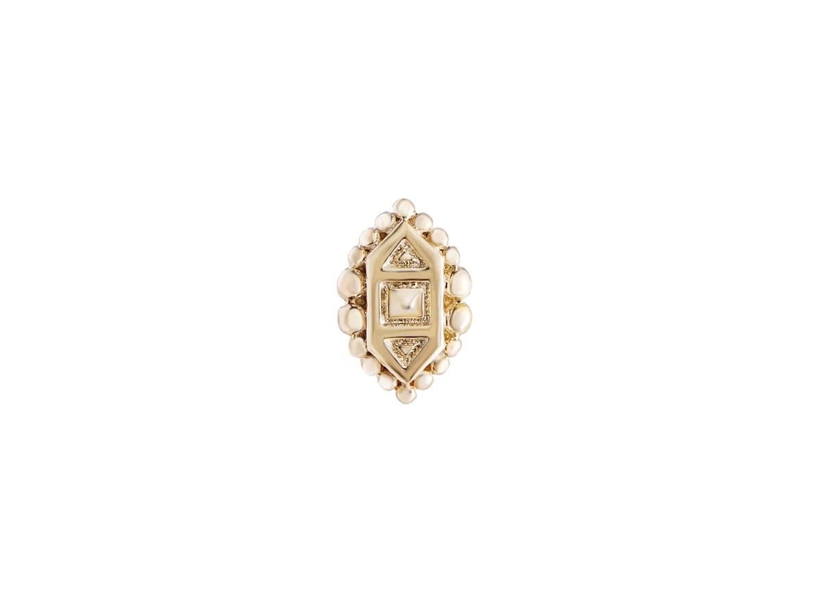 9k Bubble-Edged Shield-Shaped Mala Stud