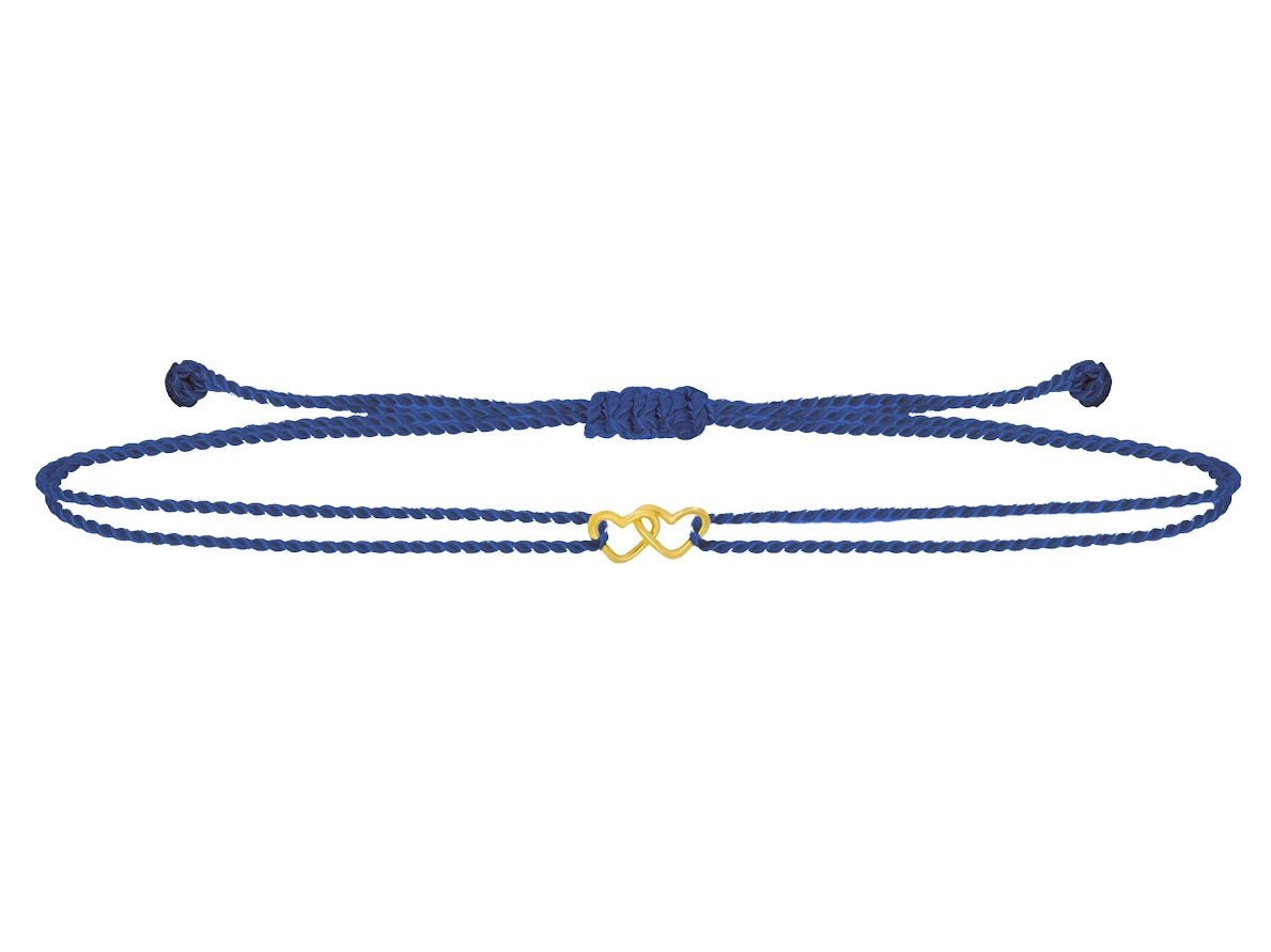 14k and Navy Cord Bracelet with Tiny Linked Hearts