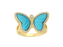 Load image into Gallery viewer, Butterfly Ring with Turquiose and CZs
