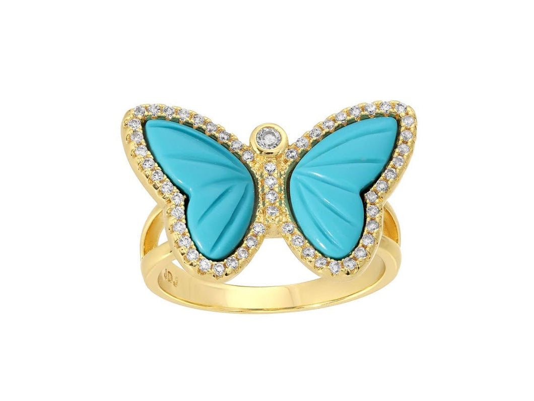 Butterfly Ring with Turquiose and CZs