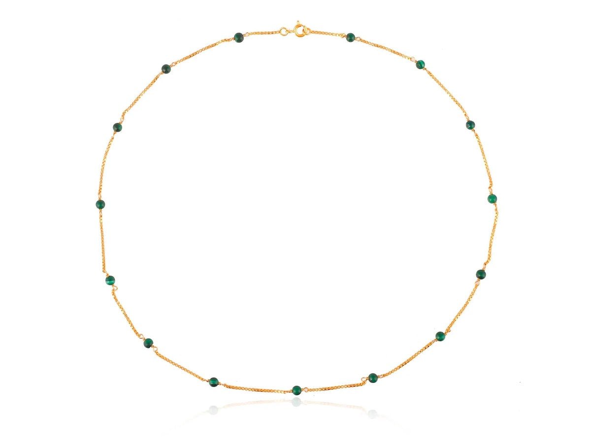 Gold Chain Necklace with Malachite Stones.