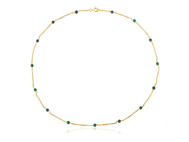 Gold Chain Necklace with Malachite Stones