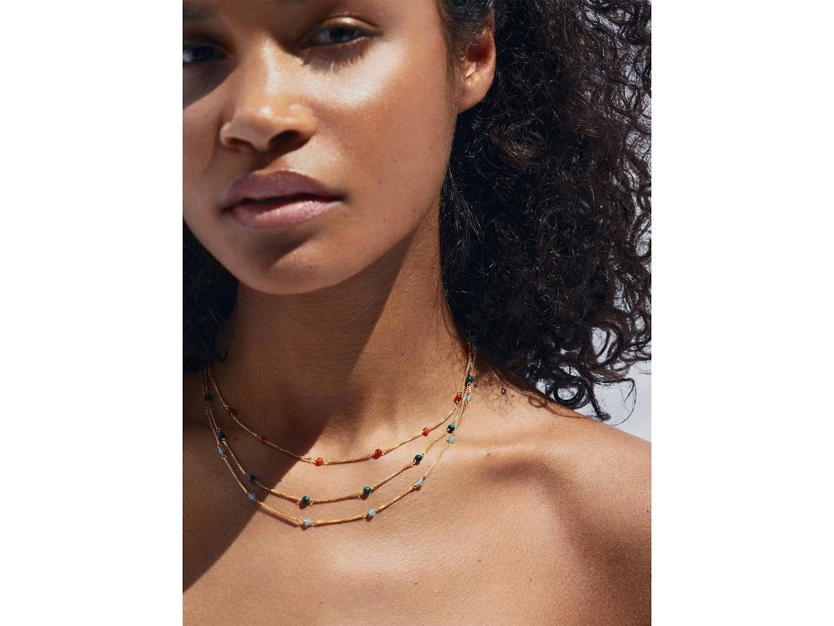 Gold Chain Necklace with Malachite Stones.