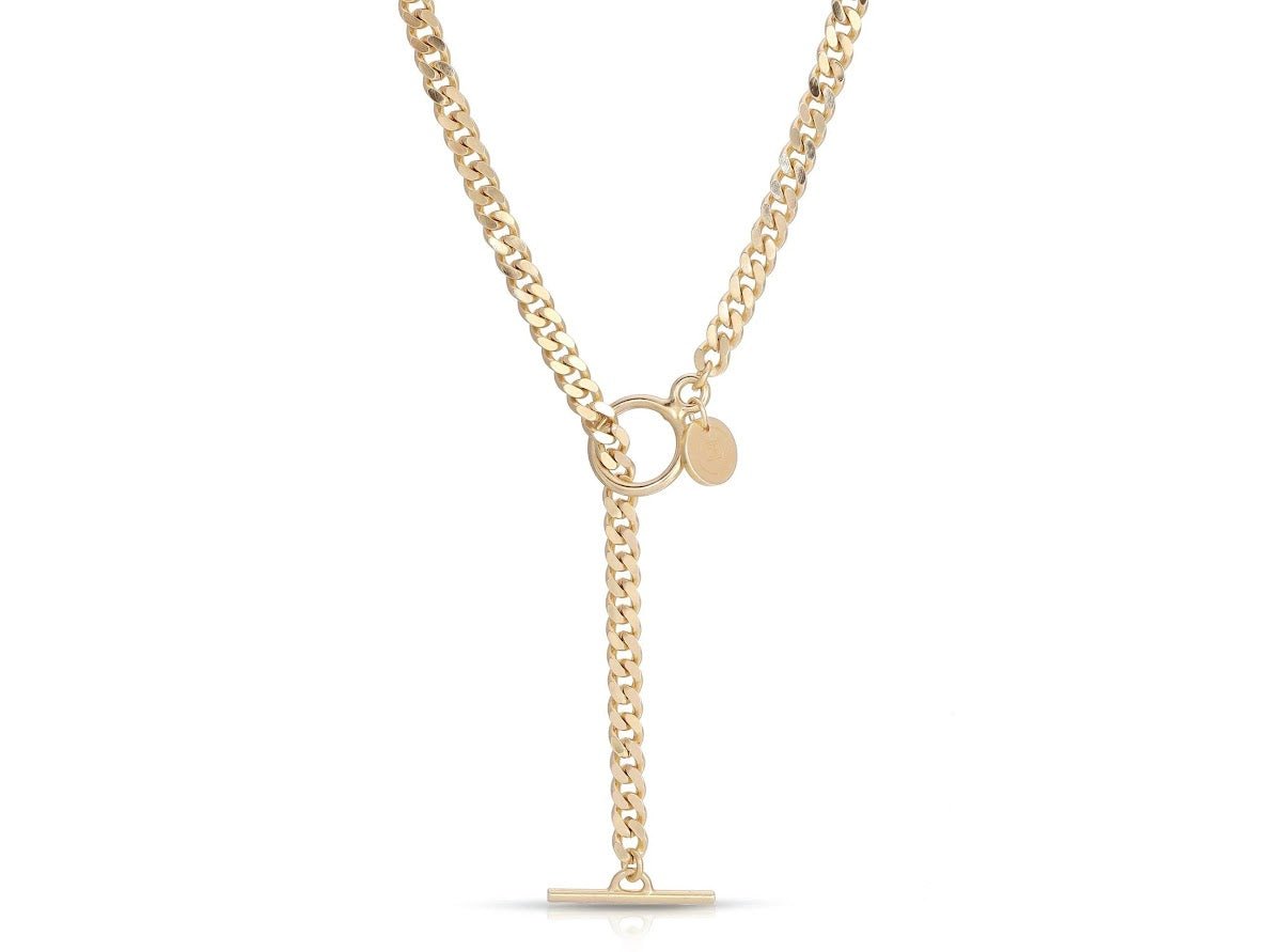 Gold Curb Chain Convertible Lariat Necklace.