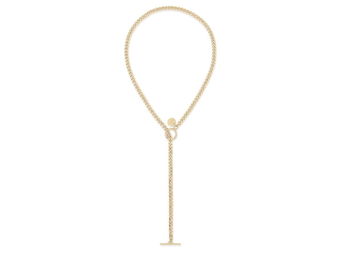 Gold Curb Chain Convertible Lariat Necklace.