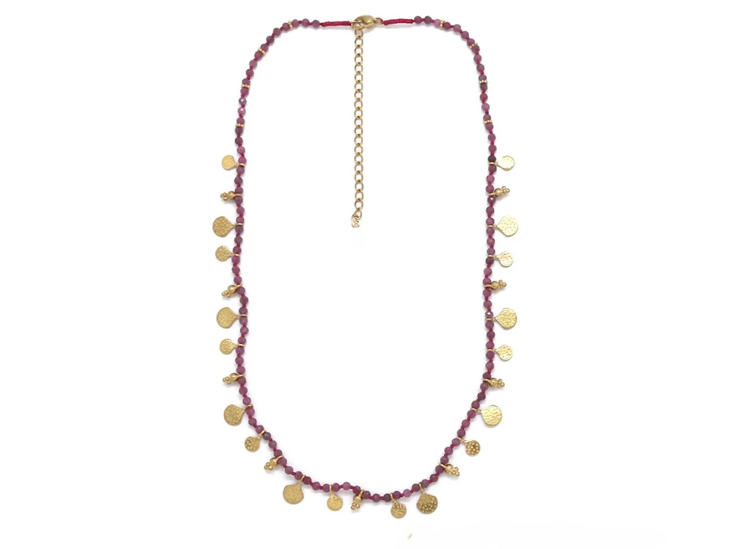 Ruby Necklace with Tiny Gold Charms