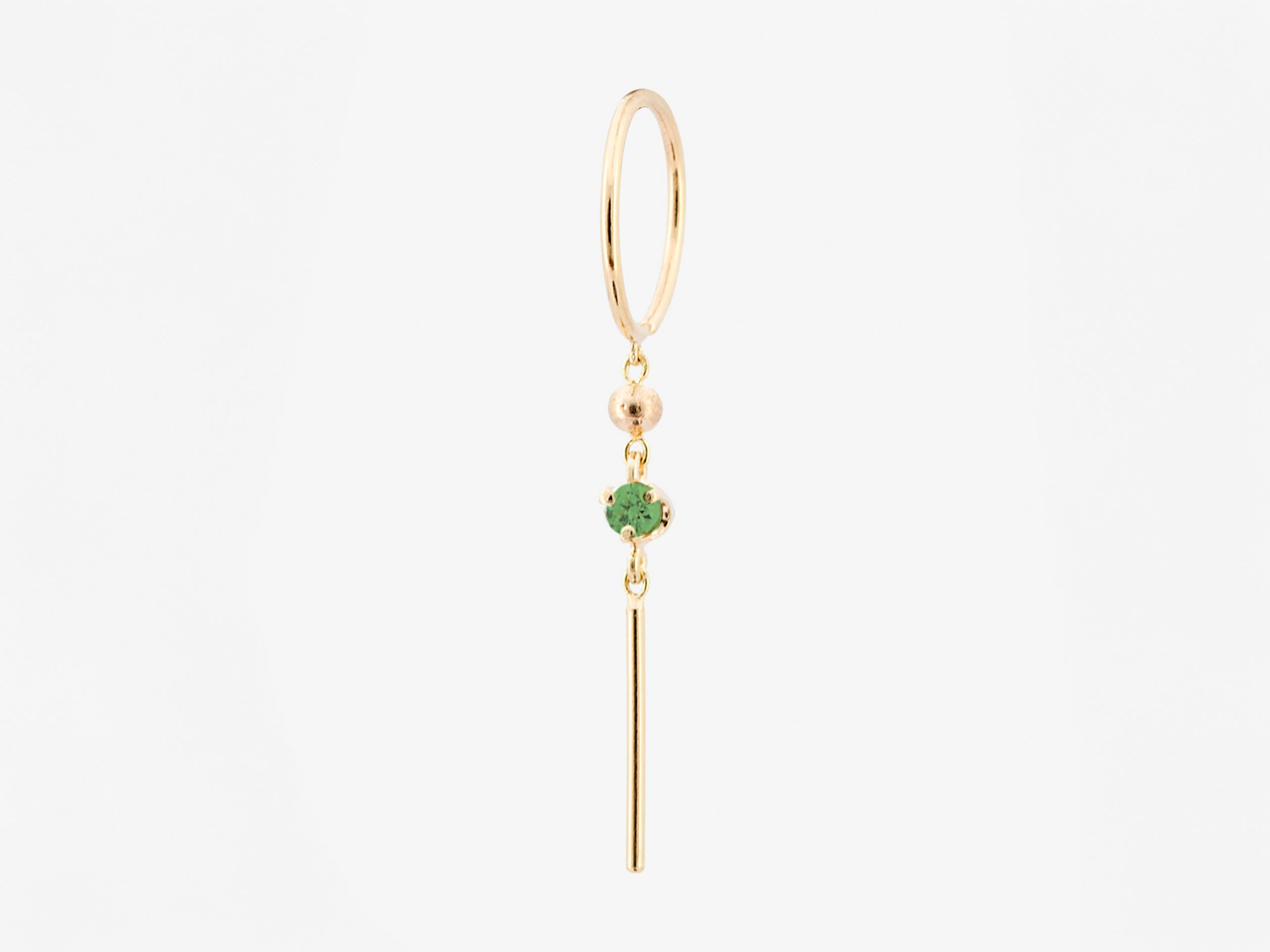 14k Huggie Hoop with Emerald and Dangler