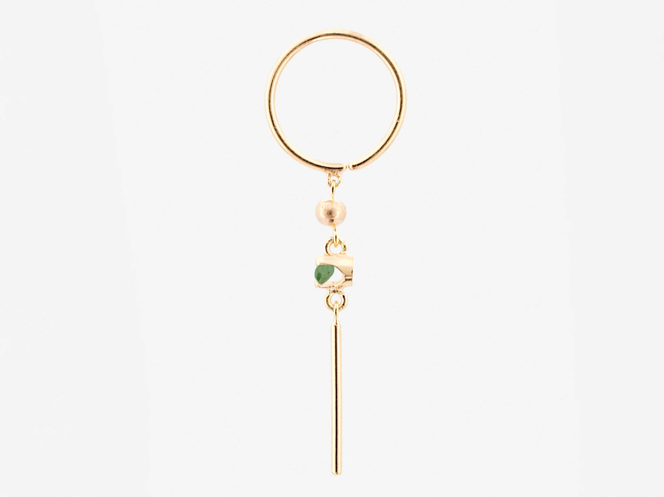 14k Huggie Hoop with Emerald and Dangler
