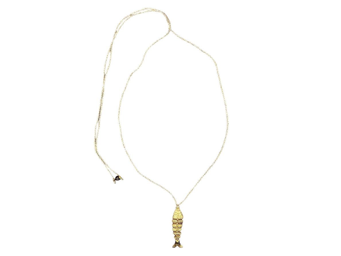 Gold Articulated Fish Charm Necklace
