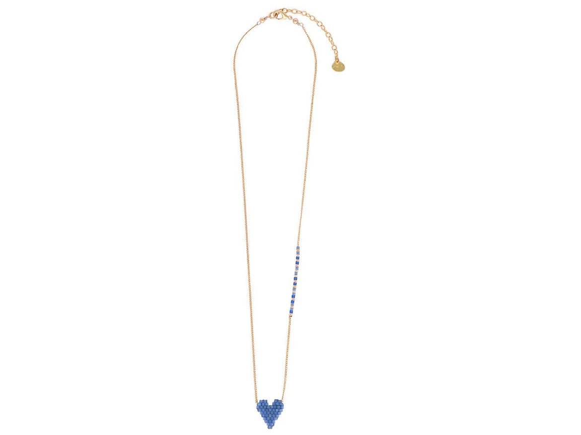 Dark Blue Beaded Heart Necklace