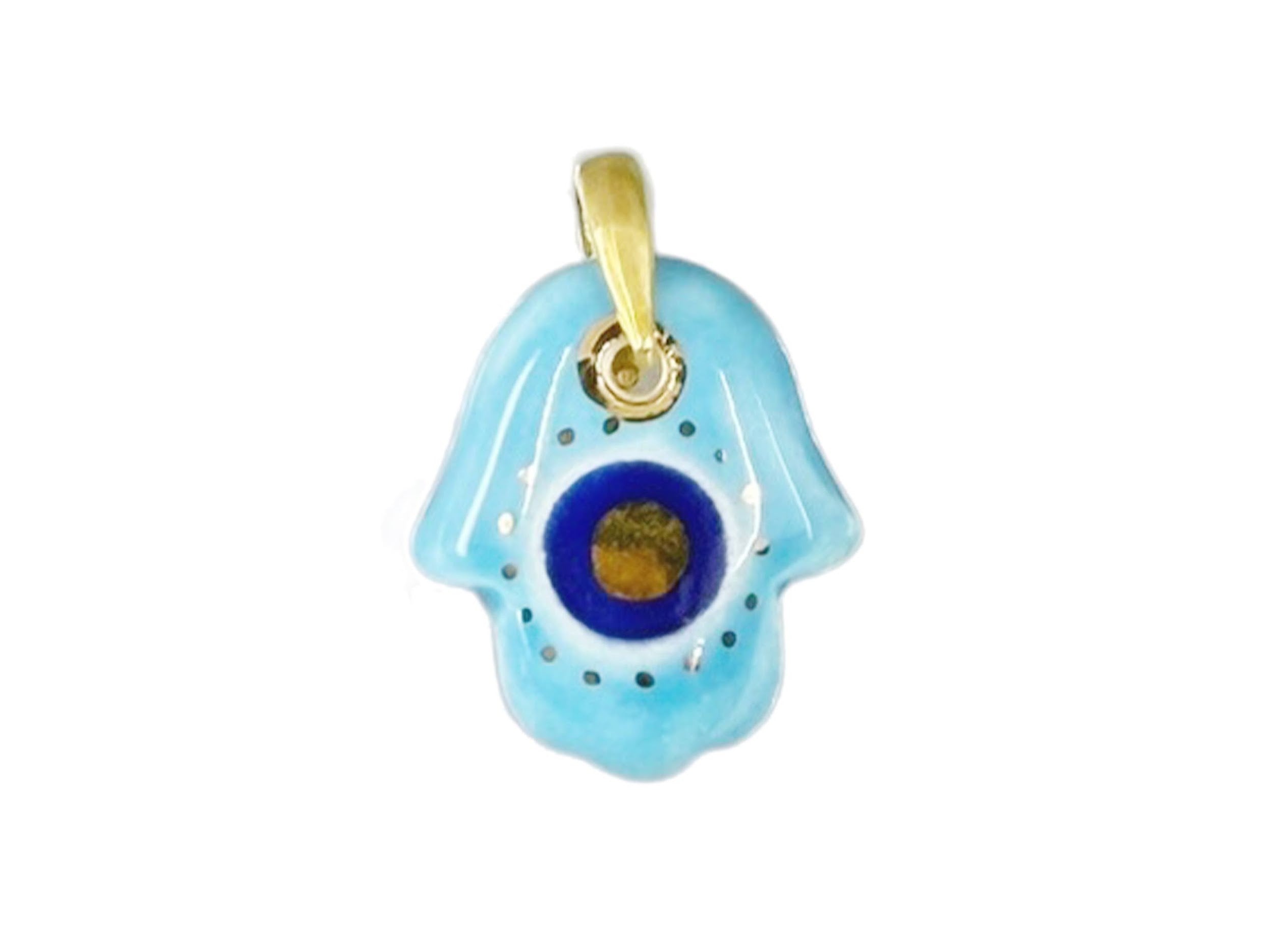 Handpainted Italian Porcelain Blue and Navy Small Hamsa Charm
