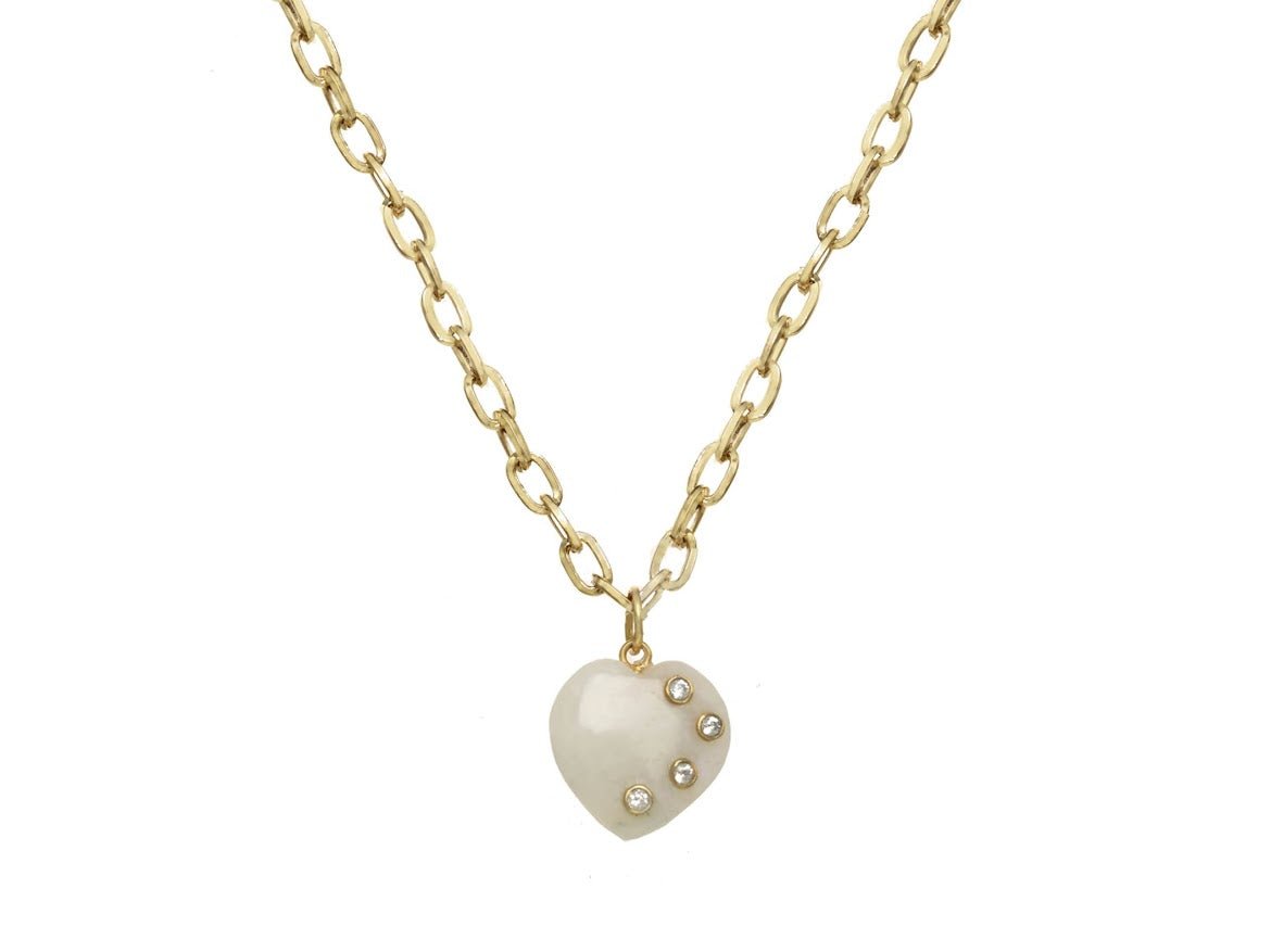 Moonstone and CZ Heart Charm Necklace