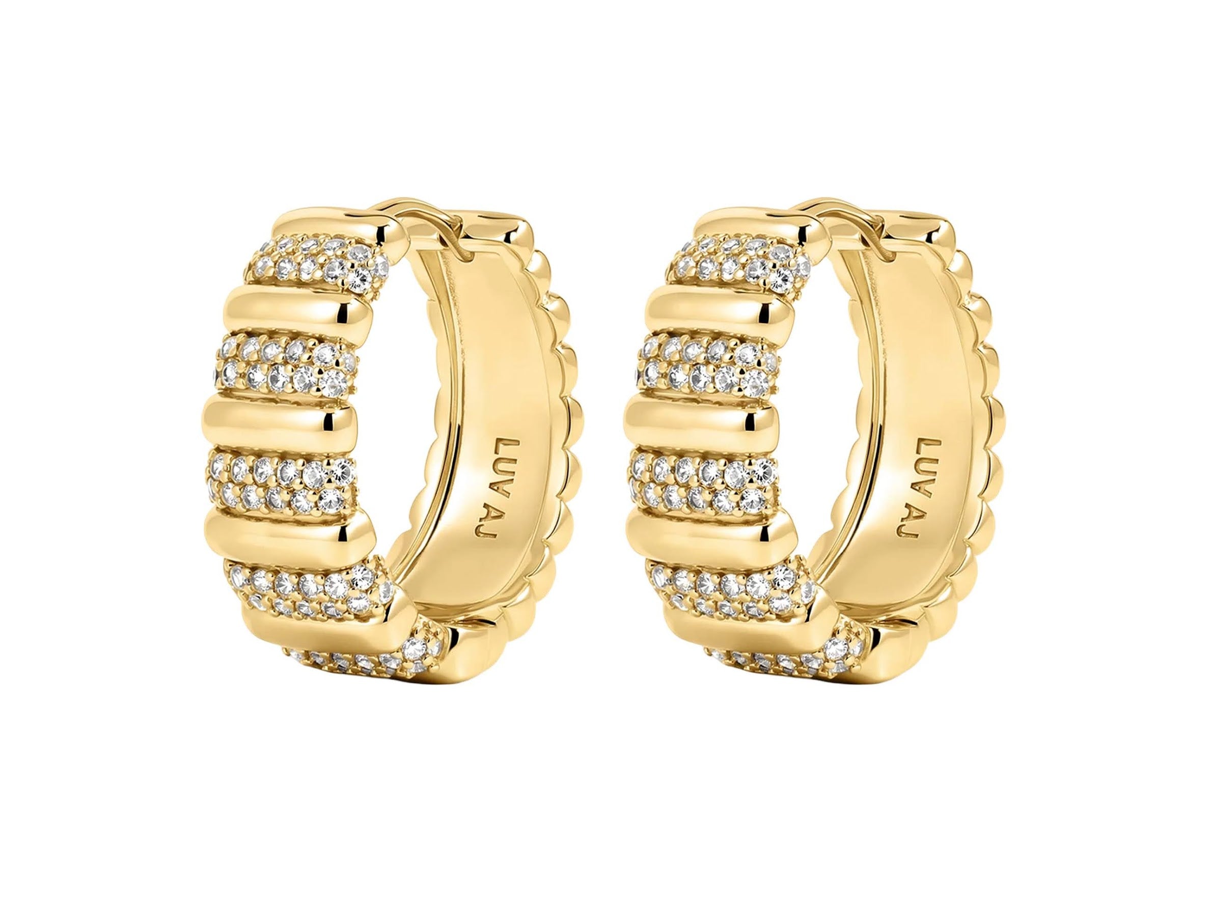 Gold Hoops with pave CZ Stripes