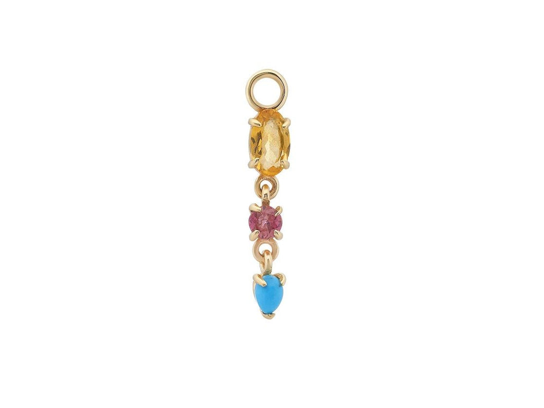 9k Droplet Charm with Citrine, Pink Tourmaline, and Turquoise