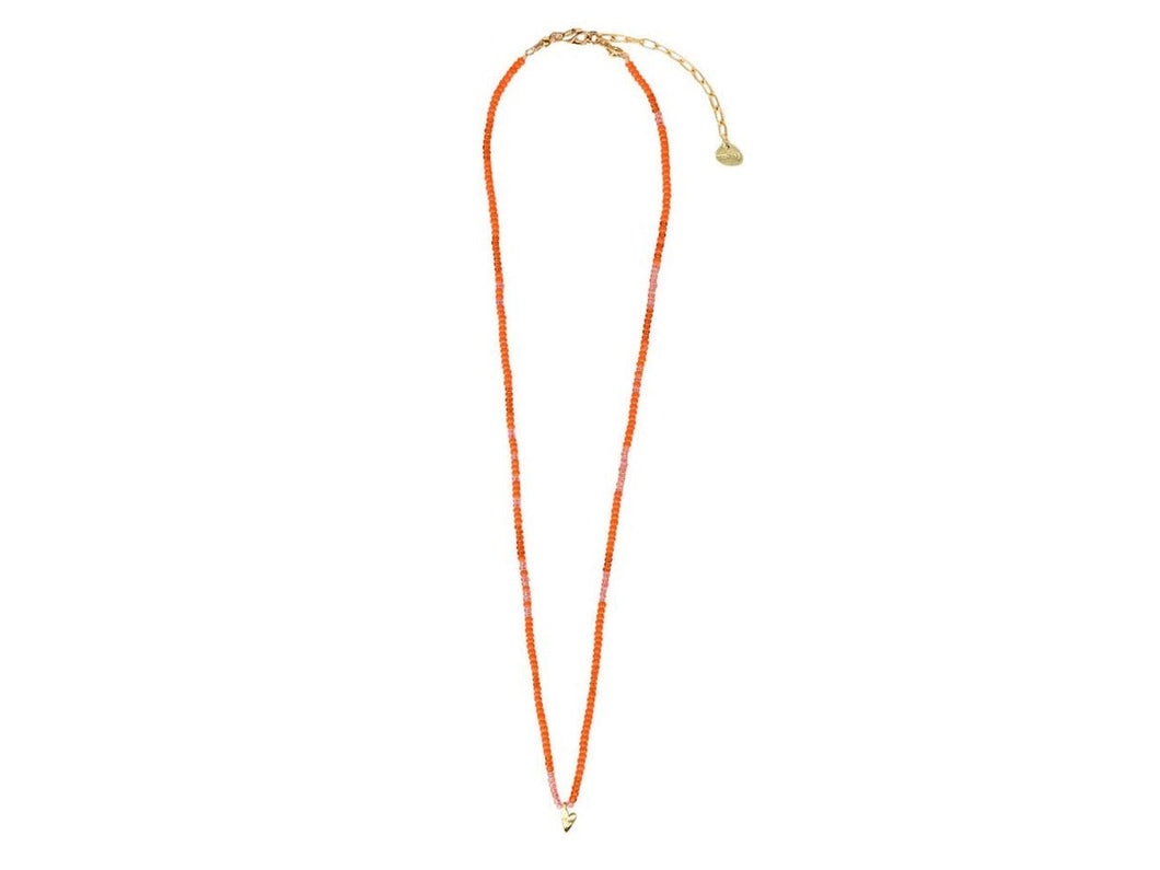Ombre Orange Beaded Necklace with Tiny Heart Charm