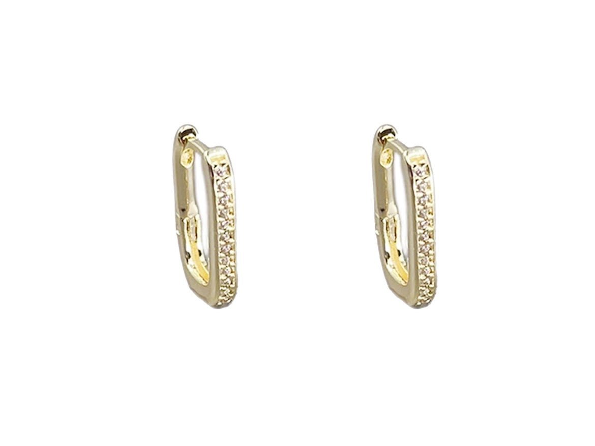 Gold Rectangular Clicker Earrings with CZs