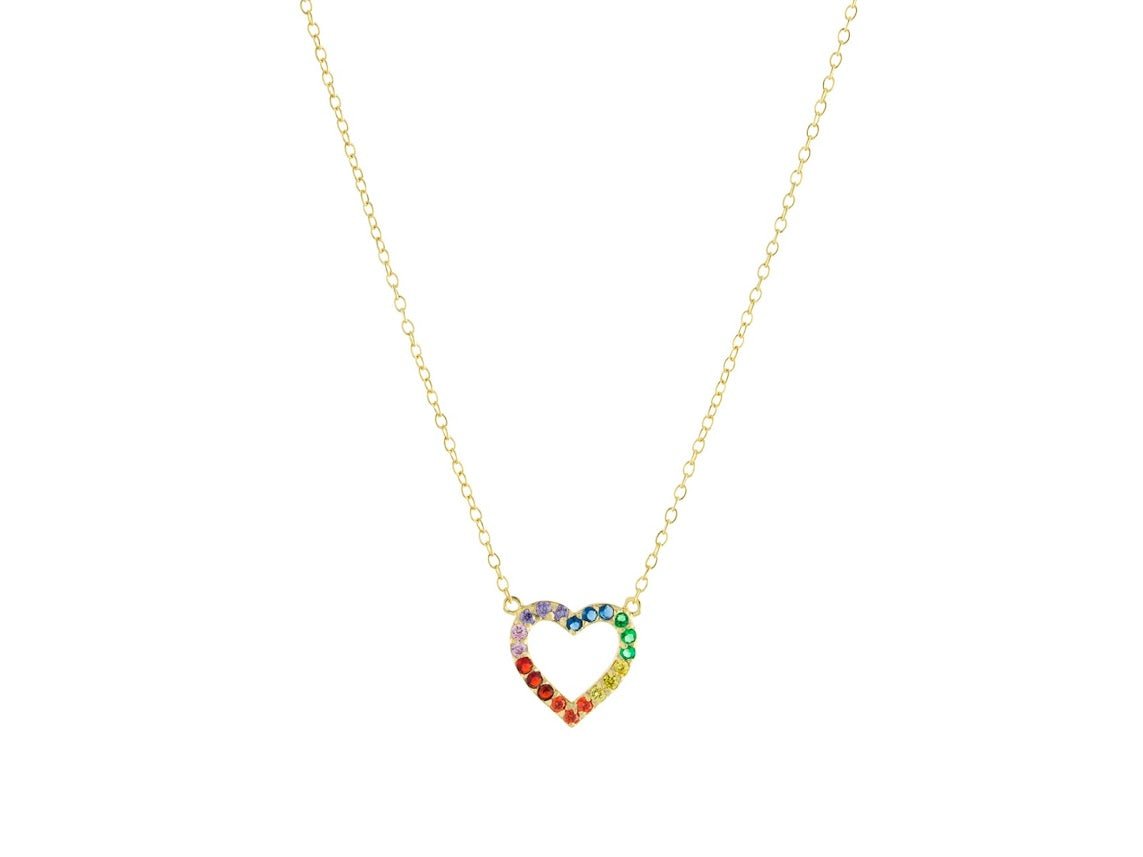 Gold Rainbow CZ Heart Necklace